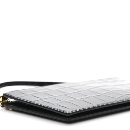 Saint Laurent Calfskin Crocodile Embossed Double Pouch On Chain Black 7 of 9