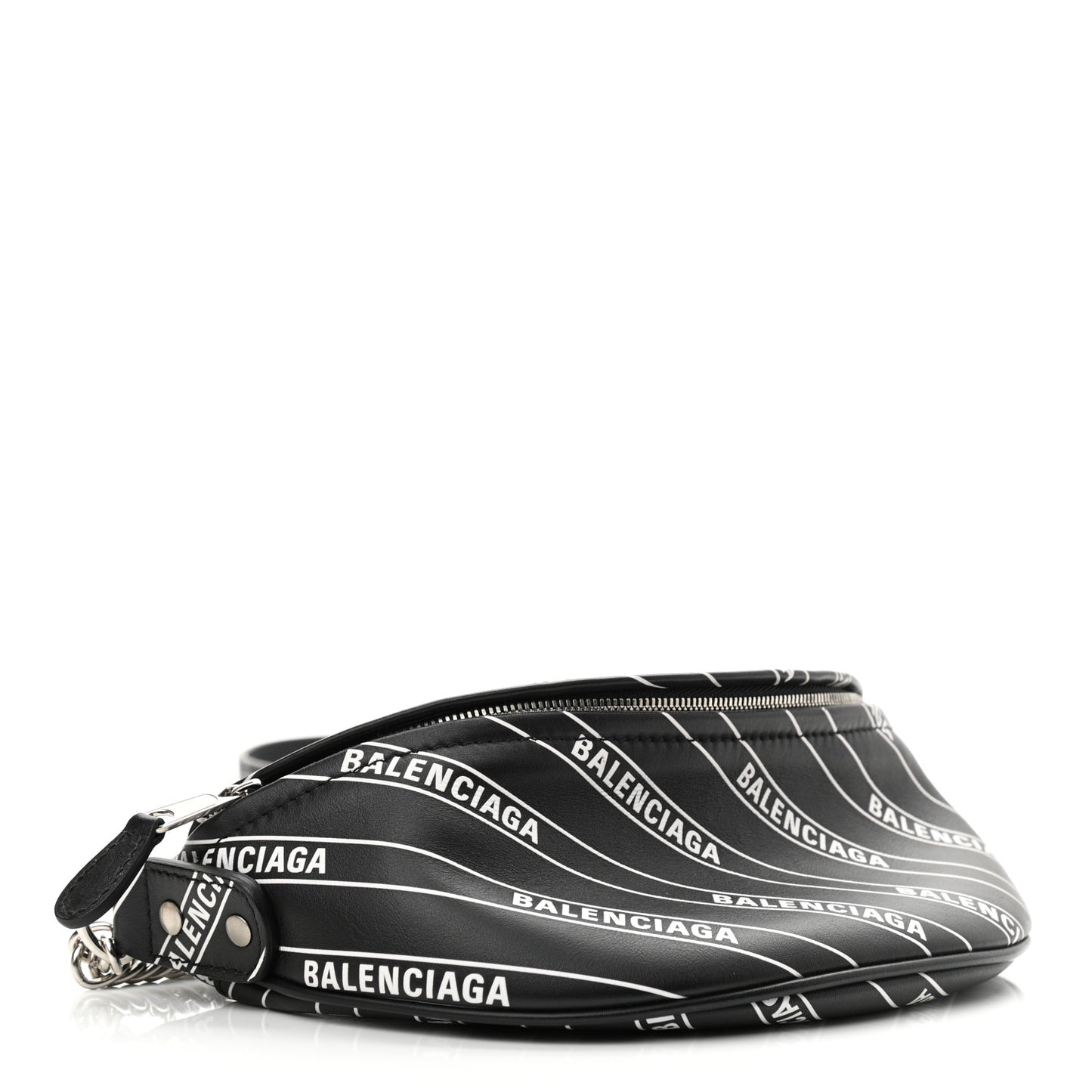 Calfskin Diagonal Allover Logo Print XXS Souvenir Belt Bag Black White