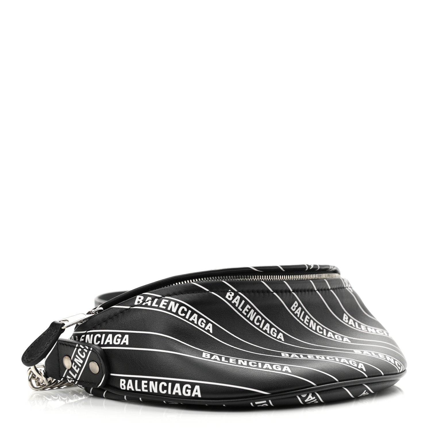 Balenciaga Calfskin Diagonal Allover Logo Print XXS Souvenir Belt Bag Black White 4 of 11