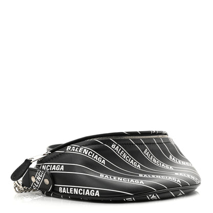 Balenciaga Calfskin Diagonal Allover Logo Print XXS Souvenir Belt Bag Black White 4 of 11