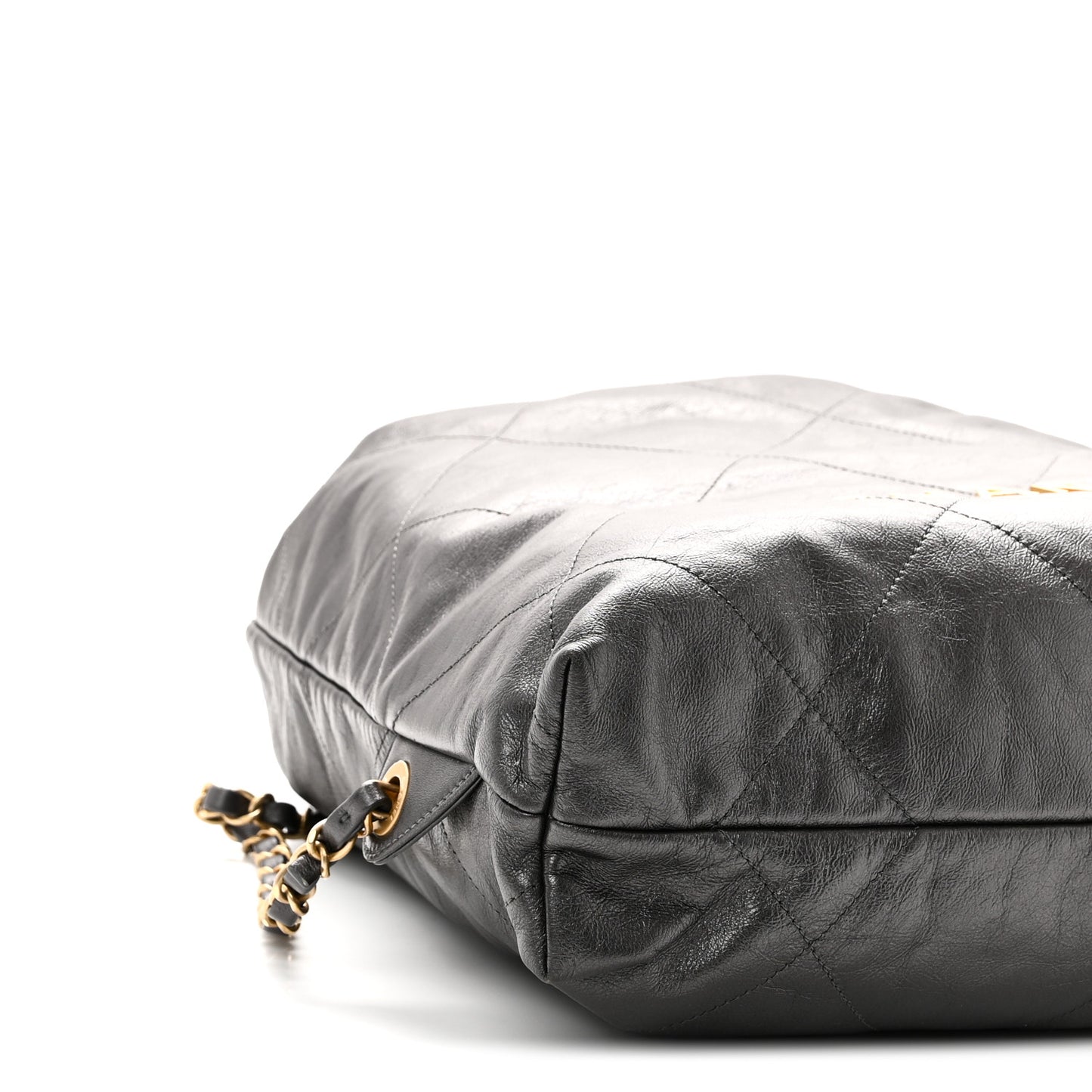 Shiny Calfskin Quilted Chanel 22 Backpack Grey