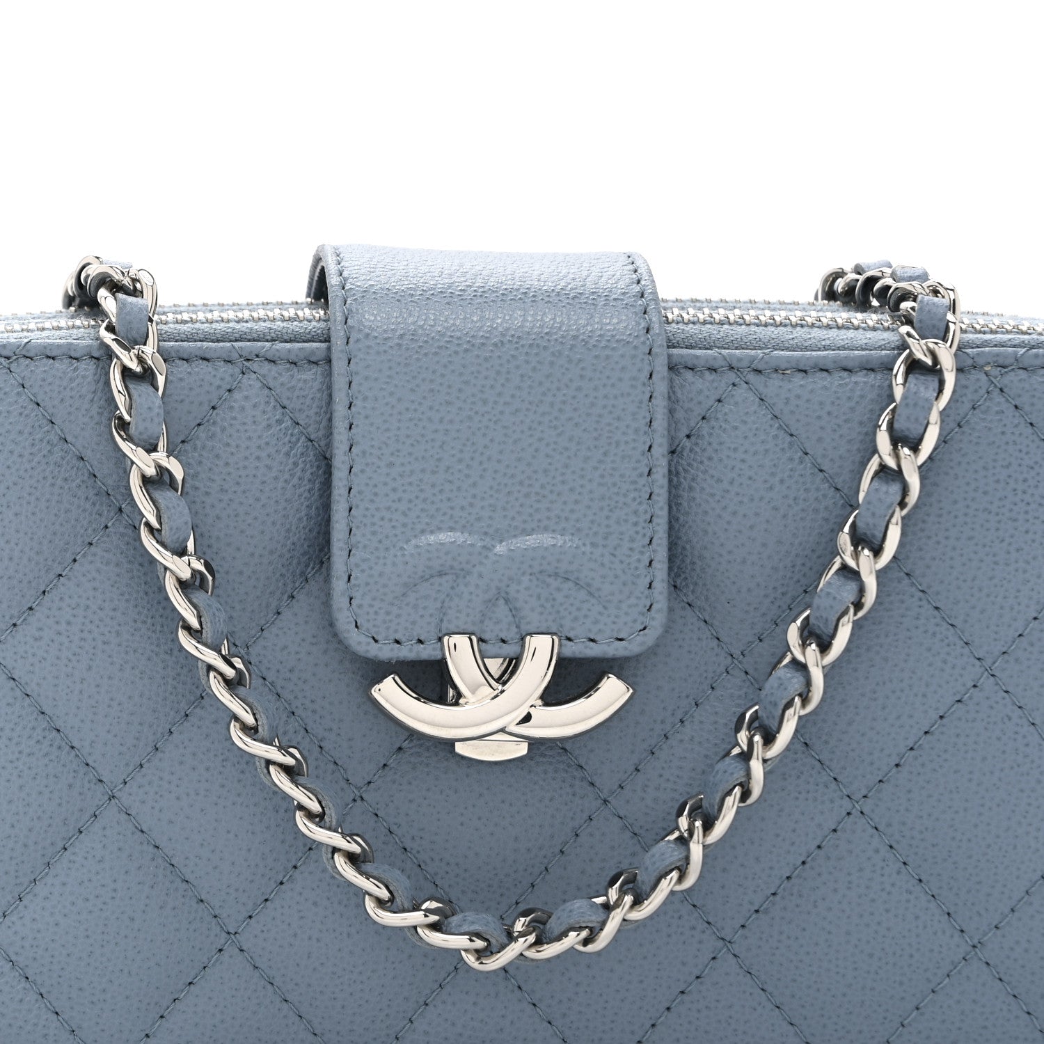 Chanel Caviar Quilted CC Box Clutch With Chain Blue 9 of 11