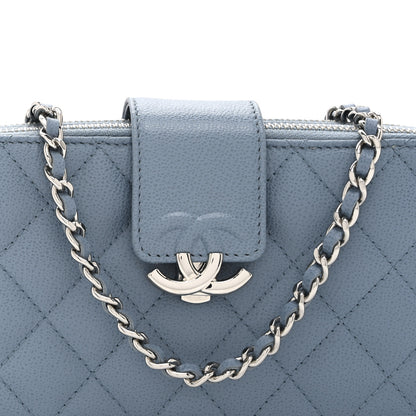 Chanel Caviar Quilted CC Box Clutch With Chain Blue 9 of 11