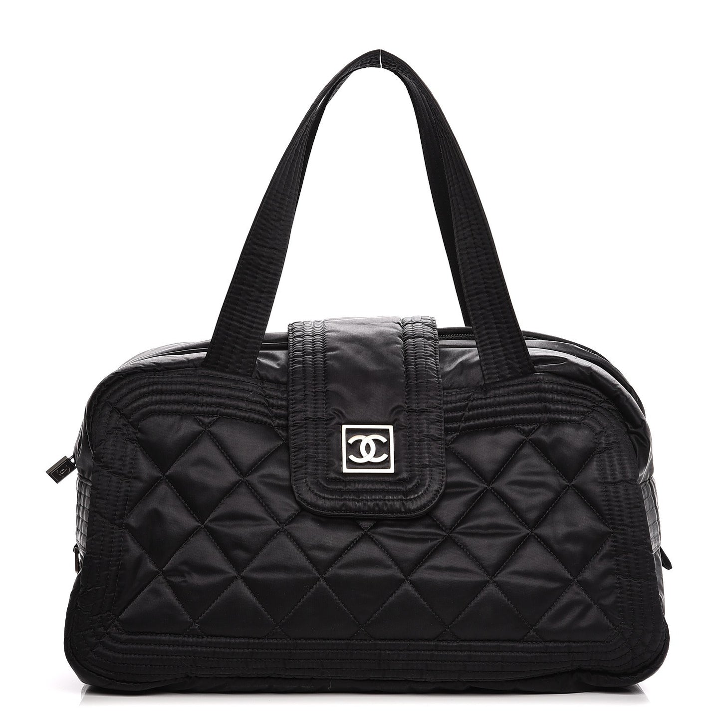 Nylon Quilted Ski Sport Shoulder Bag Black
