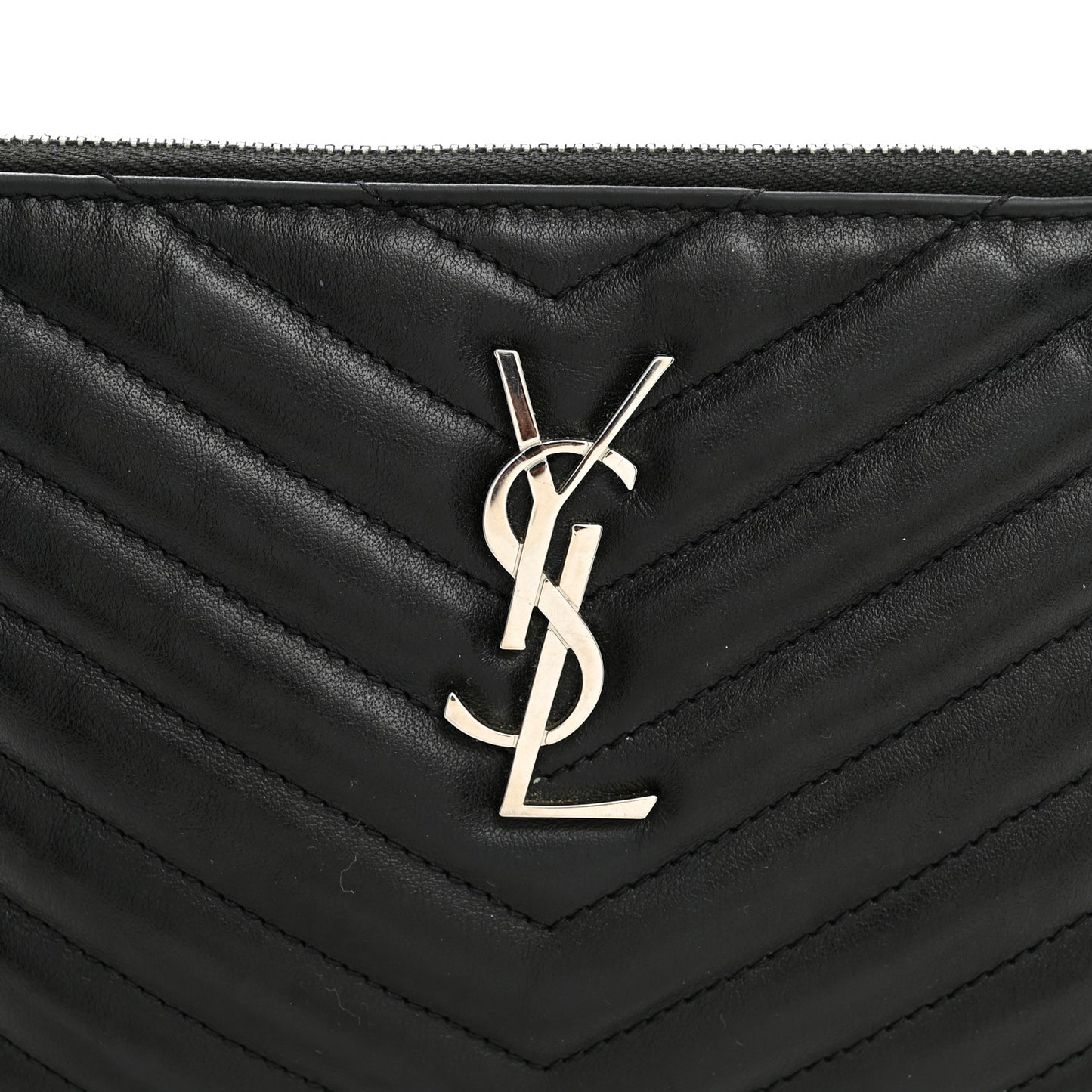 Calfskin Matelasse Chevron Monogram Pouch Black