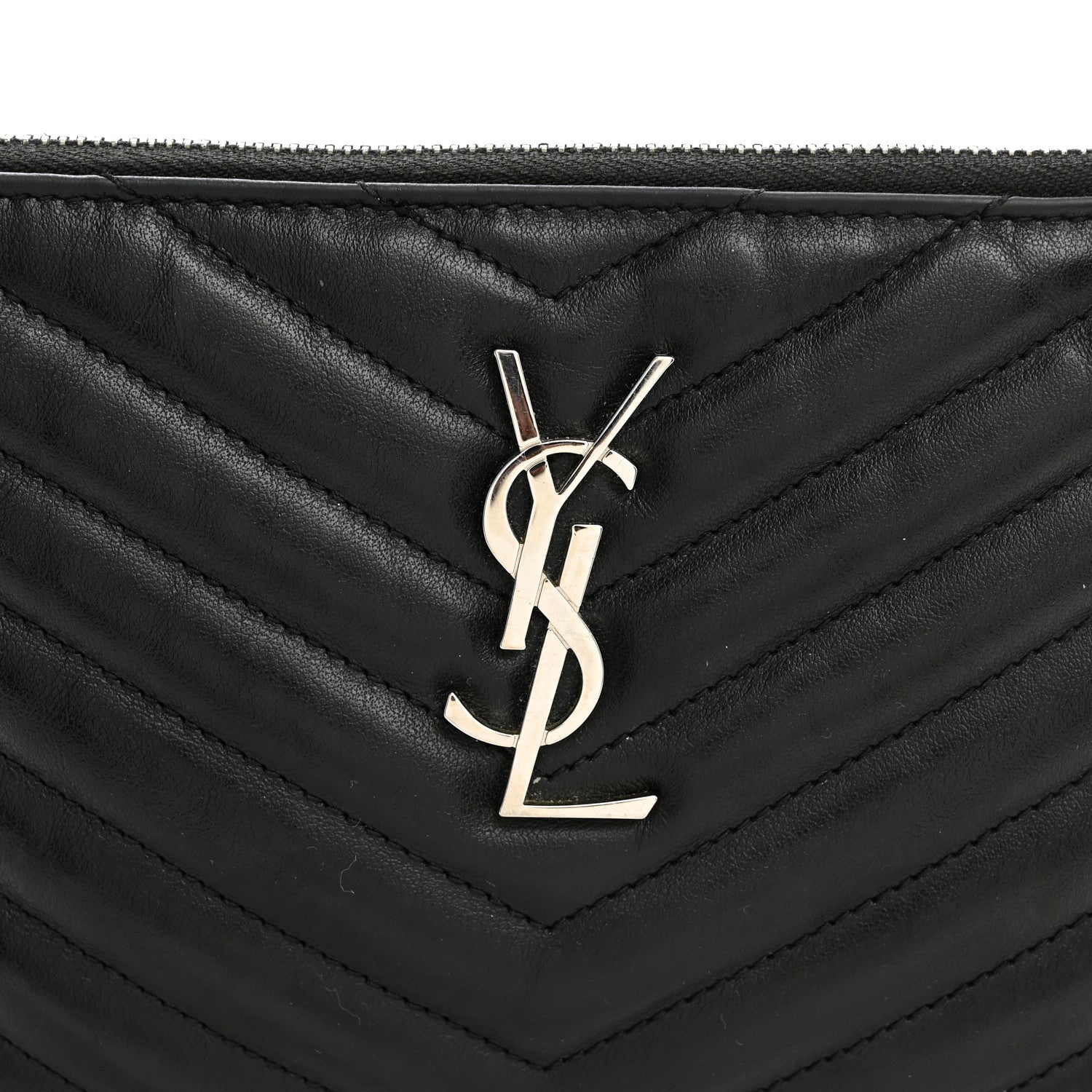 Saint Laurent Calfskin Matelasse Chevron Monogram Pouch Black 8 of 11