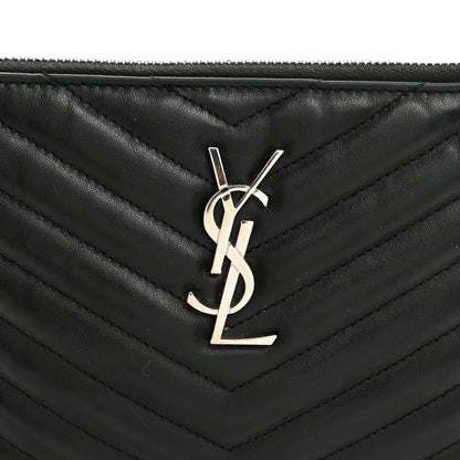 Saint Laurent Calfskin Matelasse Chevron Monogram Pouch Black 8 of 11