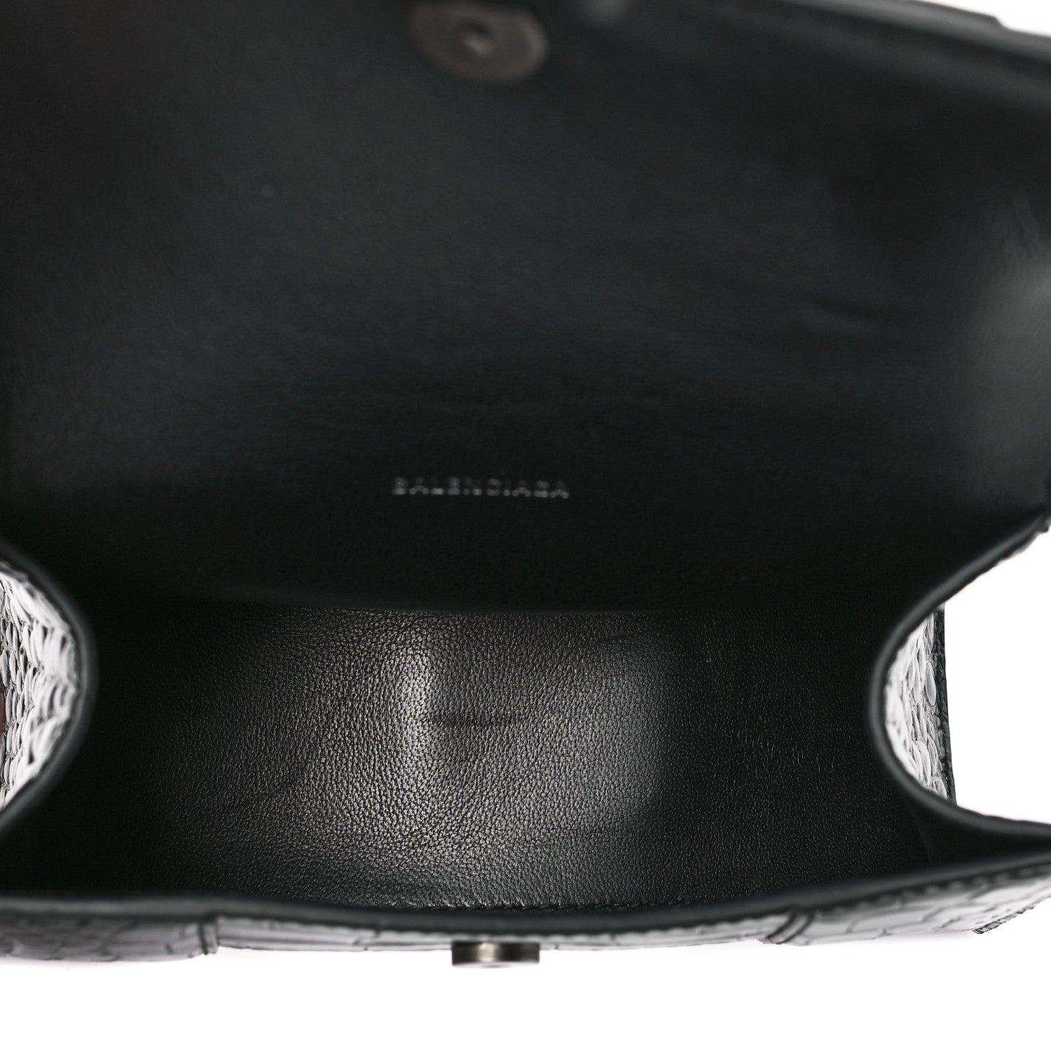 Balenciaga Shiny Calfskin Monochrome Crocodile Embossed Hourglass Top Handle Bag XS Black 5 of 8