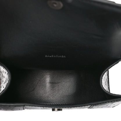 Balenciaga Shiny Calfskin Monochrome Crocodile Embossed Hourglass Top Handle Bag XS Black 5 of 8