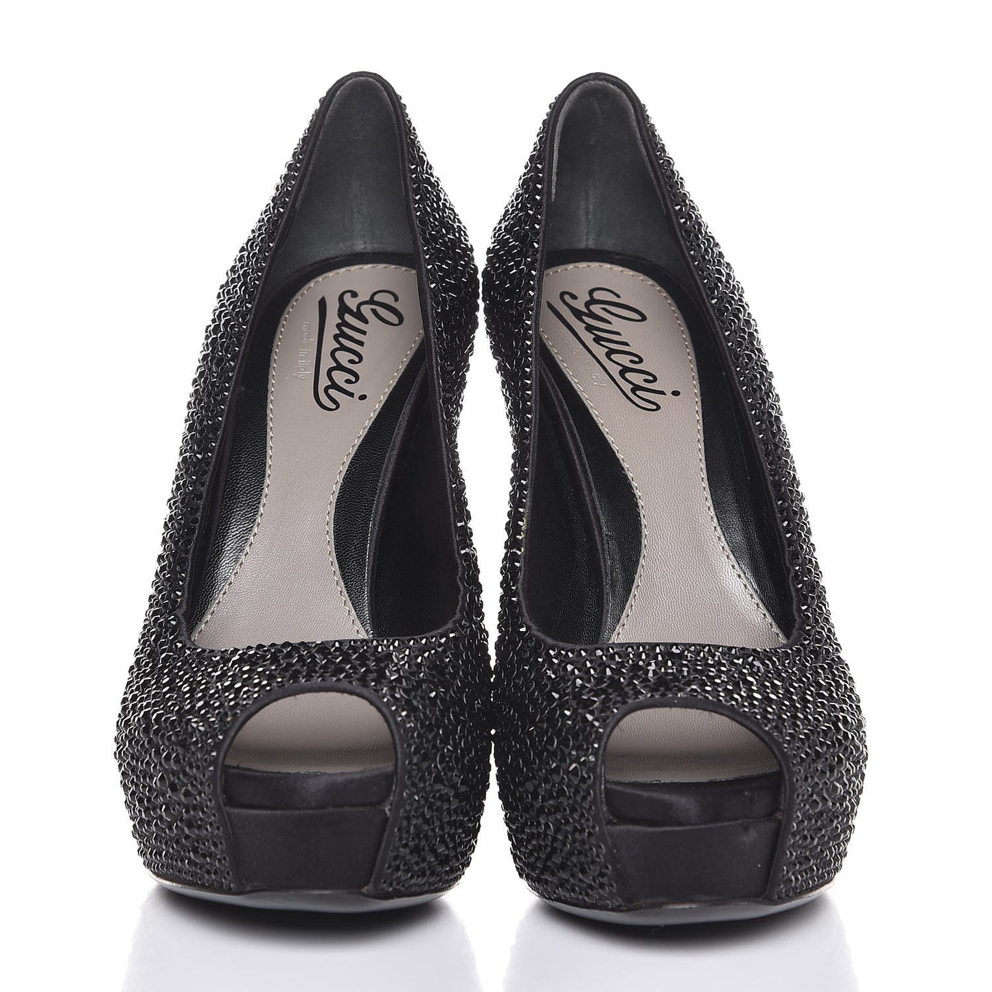 Satin Strass Embroidered Sofia Etoile Peep Toe Pumps 36 Black