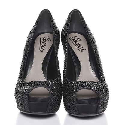 Gucci Satin Strass Embroidered Sofia Etoile Peep Toe Pumps 36 Black 2 of 10