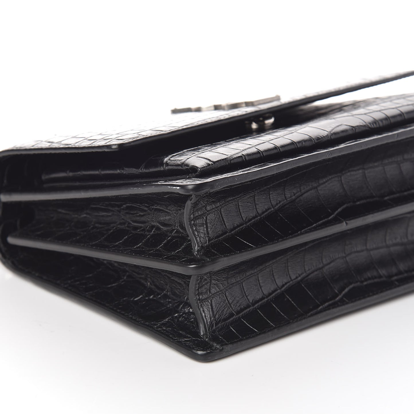 Calfskin Crocodile Embossed Medium Monogram Sunset Black