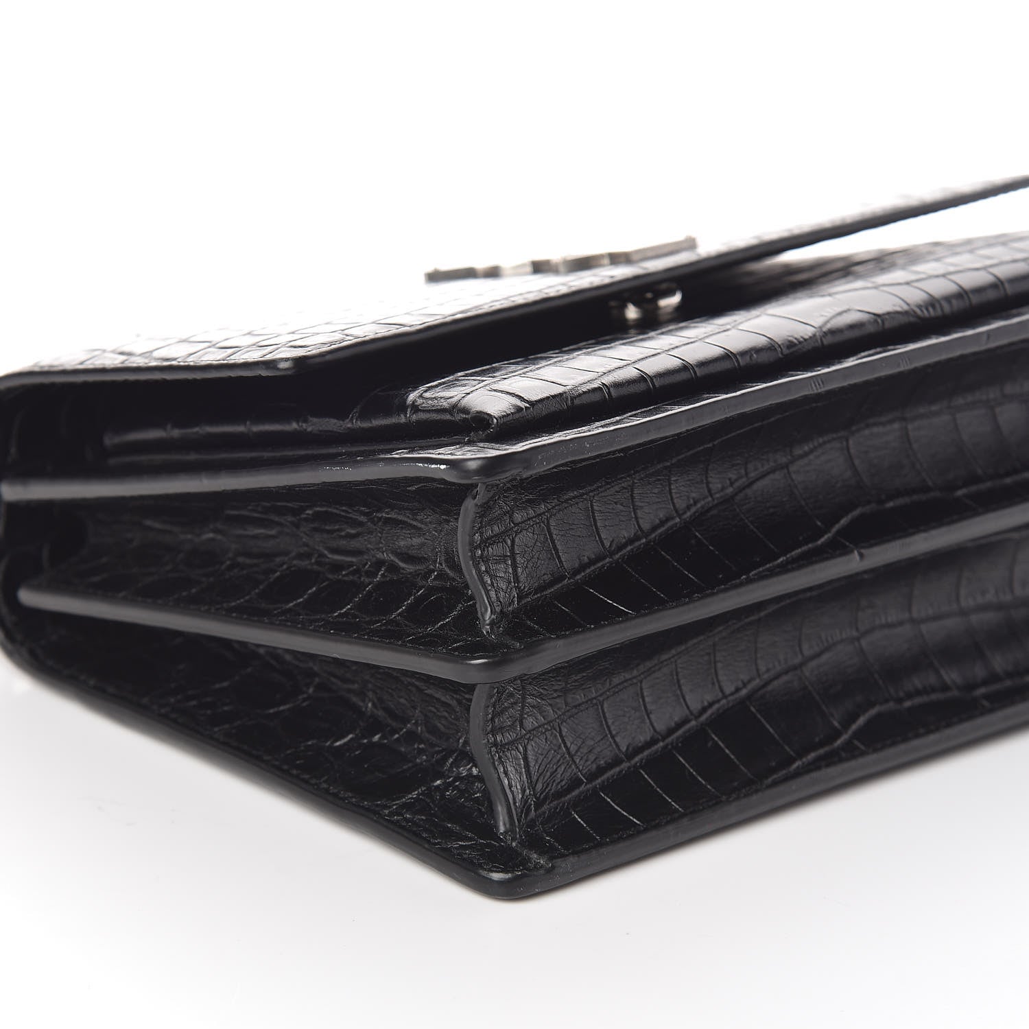 Saint Laurent Calfskin Crocodile Embossed Medium Monogram Sunset Black 7 of 8