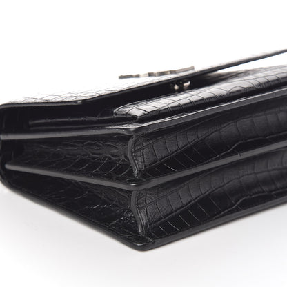Saint Laurent Calfskin Crocodile Embossed Medium Monogram Sunset Black 7 of 8