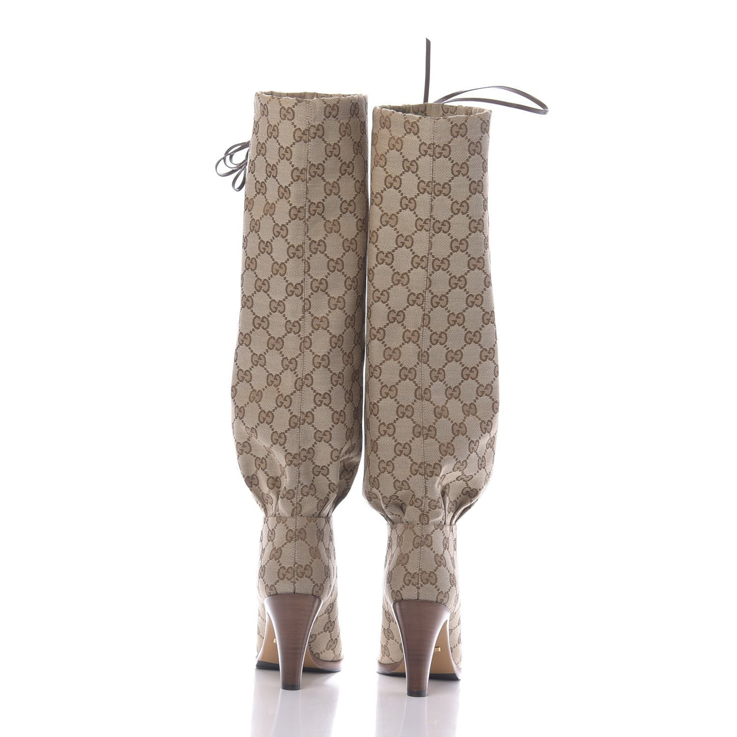 Monogram Lisa Mid Heel Boots 35 Beige Ebony
