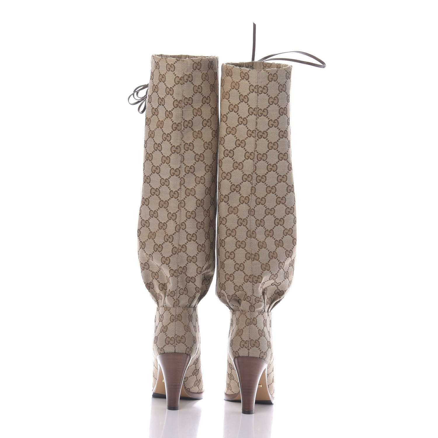 Gucci Monogram Lisa Mid Heel Boots 35 Beige Ebony 5 of 9