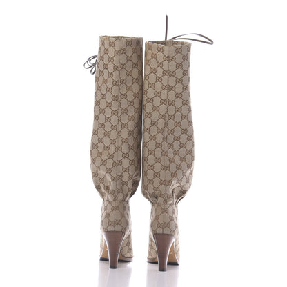 Gucci Monogram Lisa Mid Heel Boots 35 Beige Ebony 5 of 9