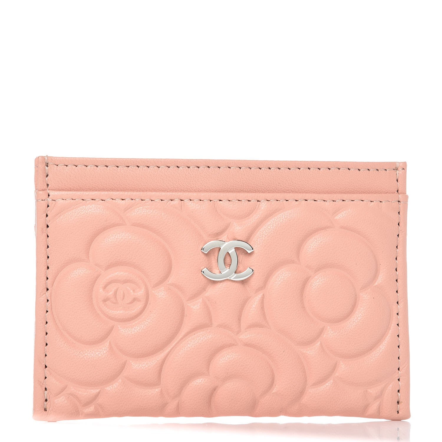Chanel Goatskin Camellia Embossed Card Holder Light Pink 1 of 8