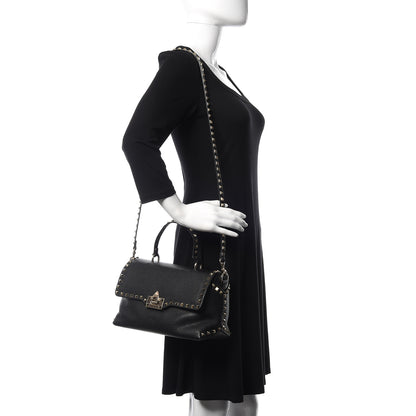 Valentino Garavani Pebbled Calfskin Rockstud Single Handle Flap Bag Black 2 of 10