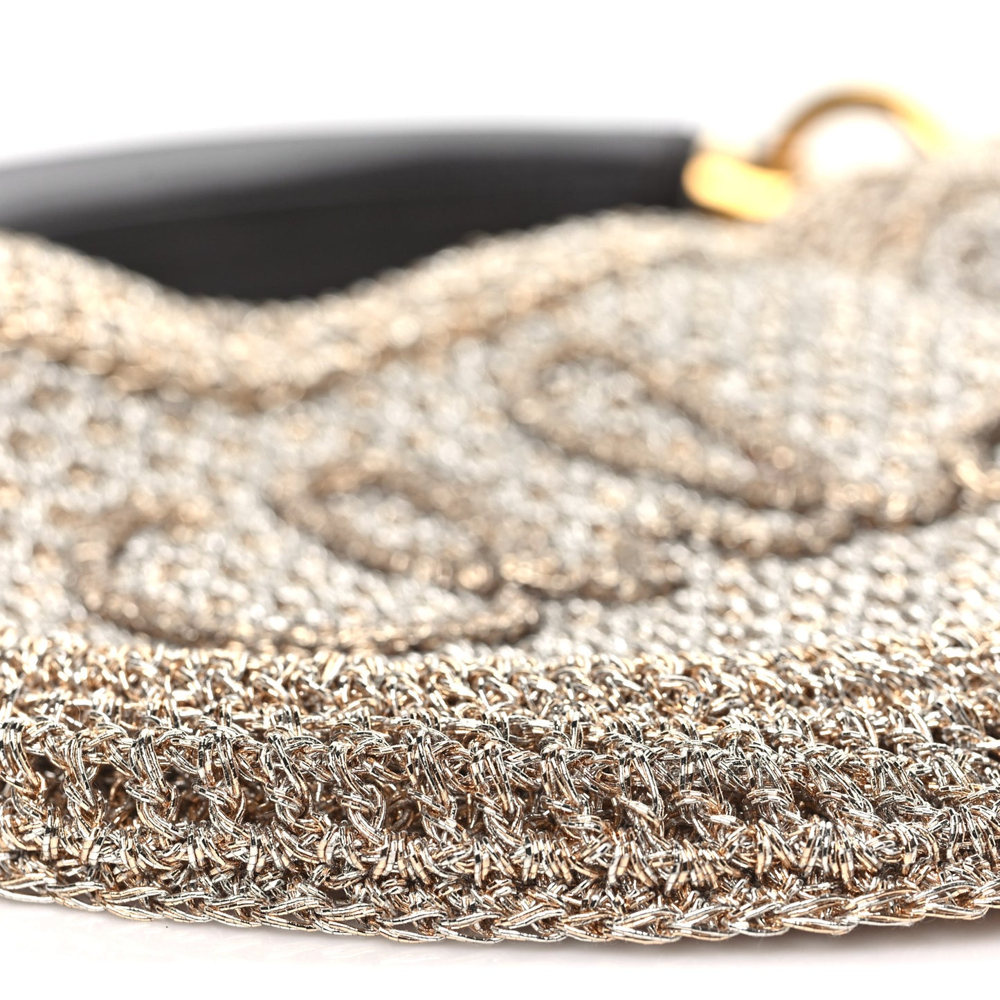 Metallic Crochet Calfskin Mini Summer Banana Hobo Silver