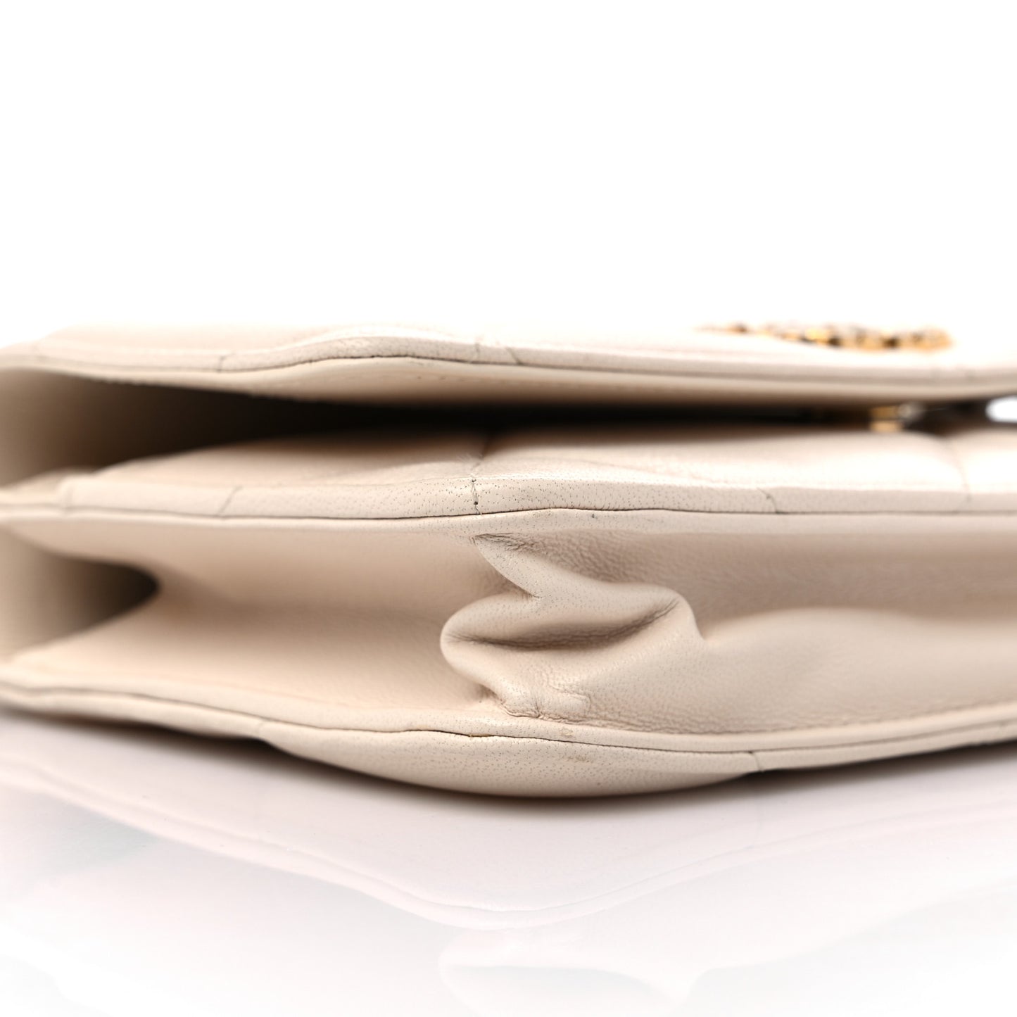 Goatskin Quilted Chanel 19 Wallet On Chain WOC Light Beige