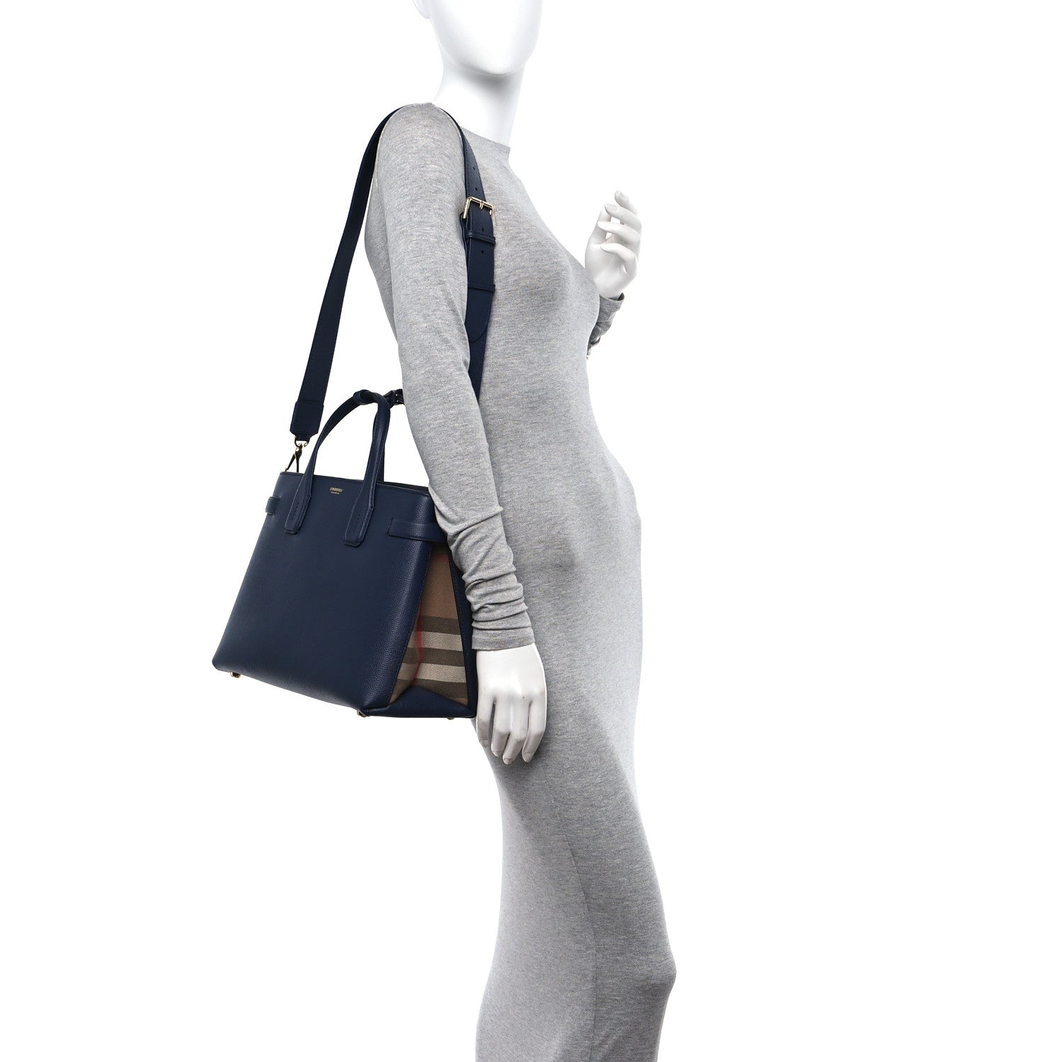 Burberry Derby Calfskin Vintage Check Medium Banner Tote Regency Blue 3 of 11