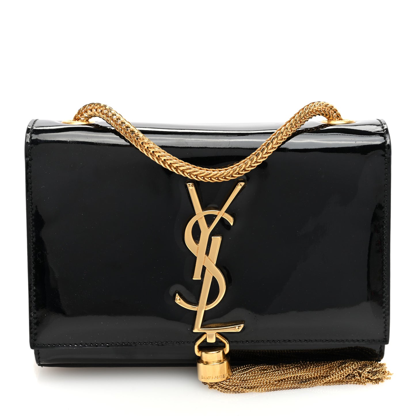 Patent Small Classic Monogram Kate Tassel Satchel Black