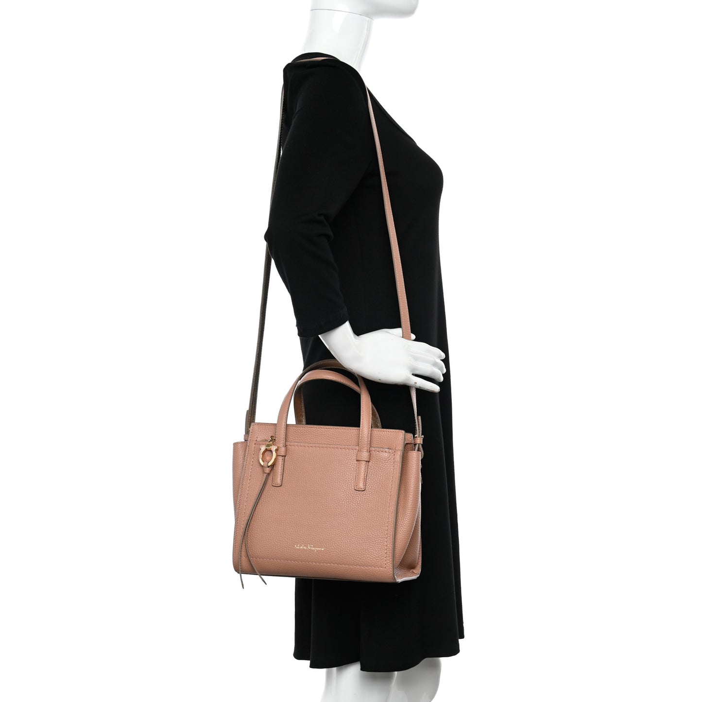 Grained Calfskin Double Handle Small Amy Tote Beige Pink Gold