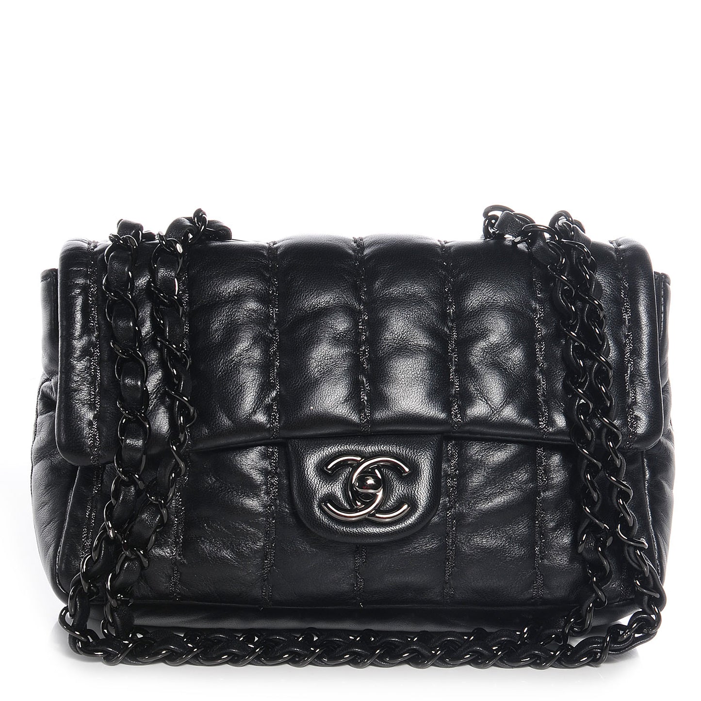 Lambskin Vertical Stitch Small Flap Black