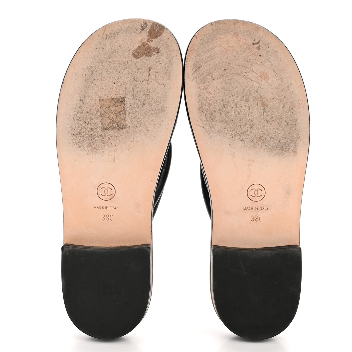 Lambskin Terry Cloth CC Thong Sandals 38 Black Dark Navy