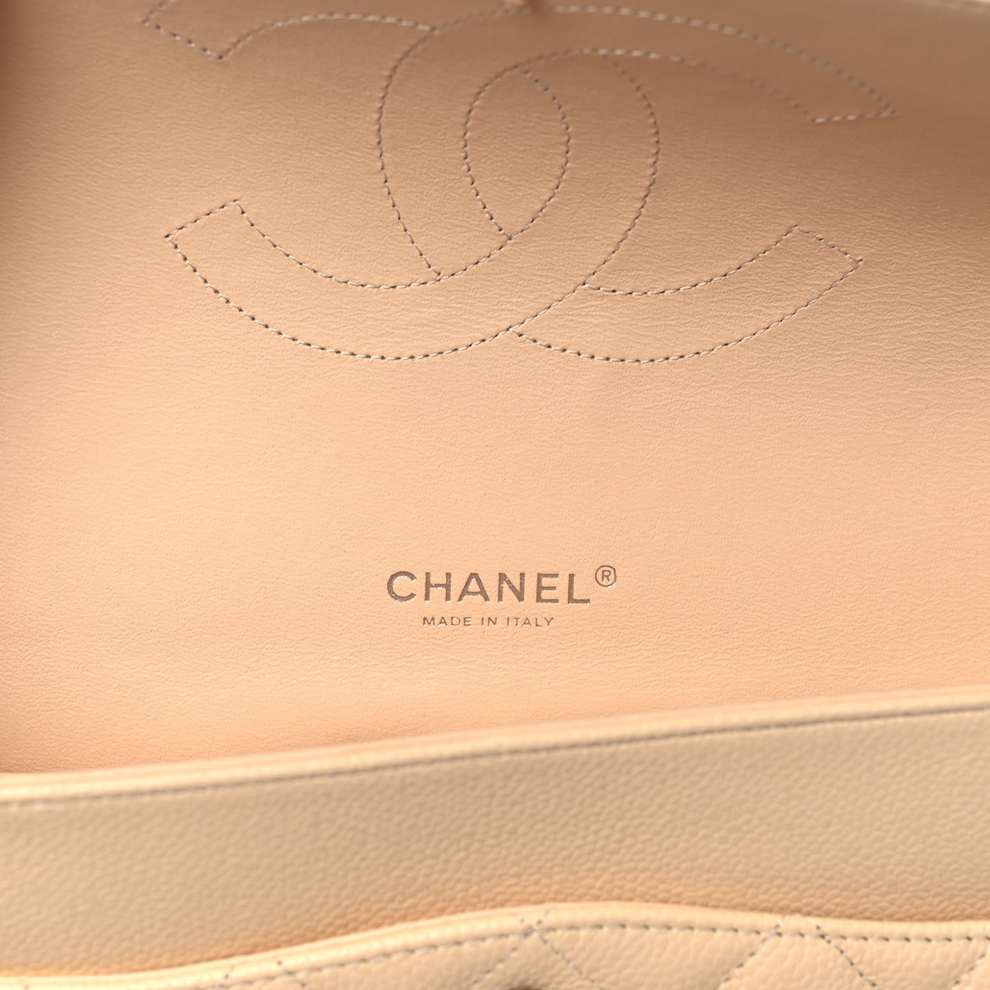 Caviar Quilted Maxi Double Flap Light Beige