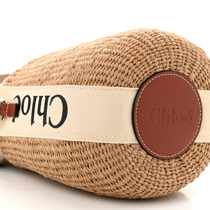 Chloe X MIFUKO Raffia Calfskin Small Woody Basket Shoulder Bag Black Beige 9 of 10