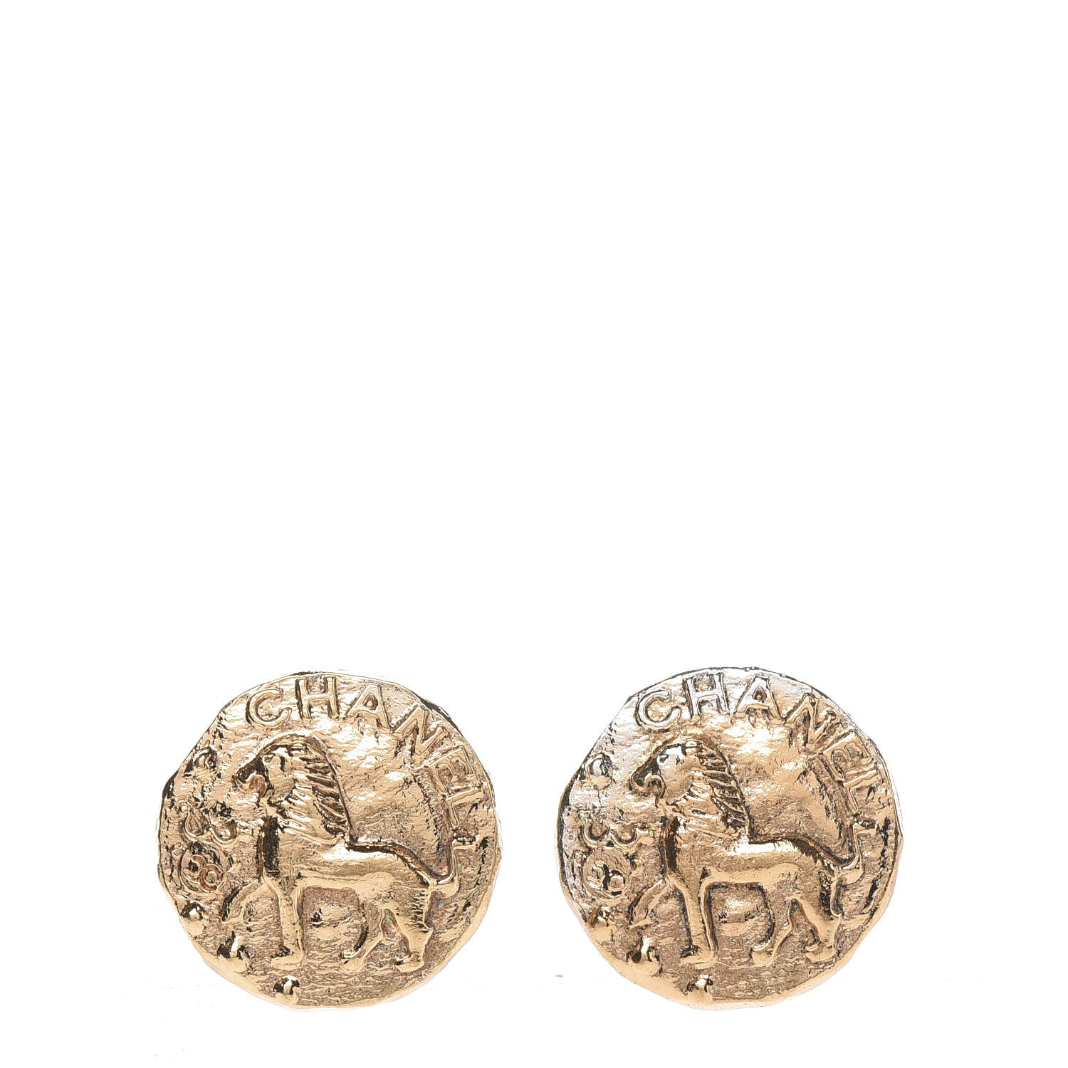 Chanel Round Lion Clip On Earrings Gold 1 of 4