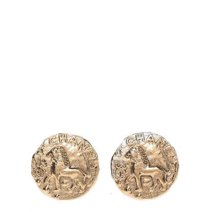 Chanel Round Lion Clip On Earrings Gold 1 of 4