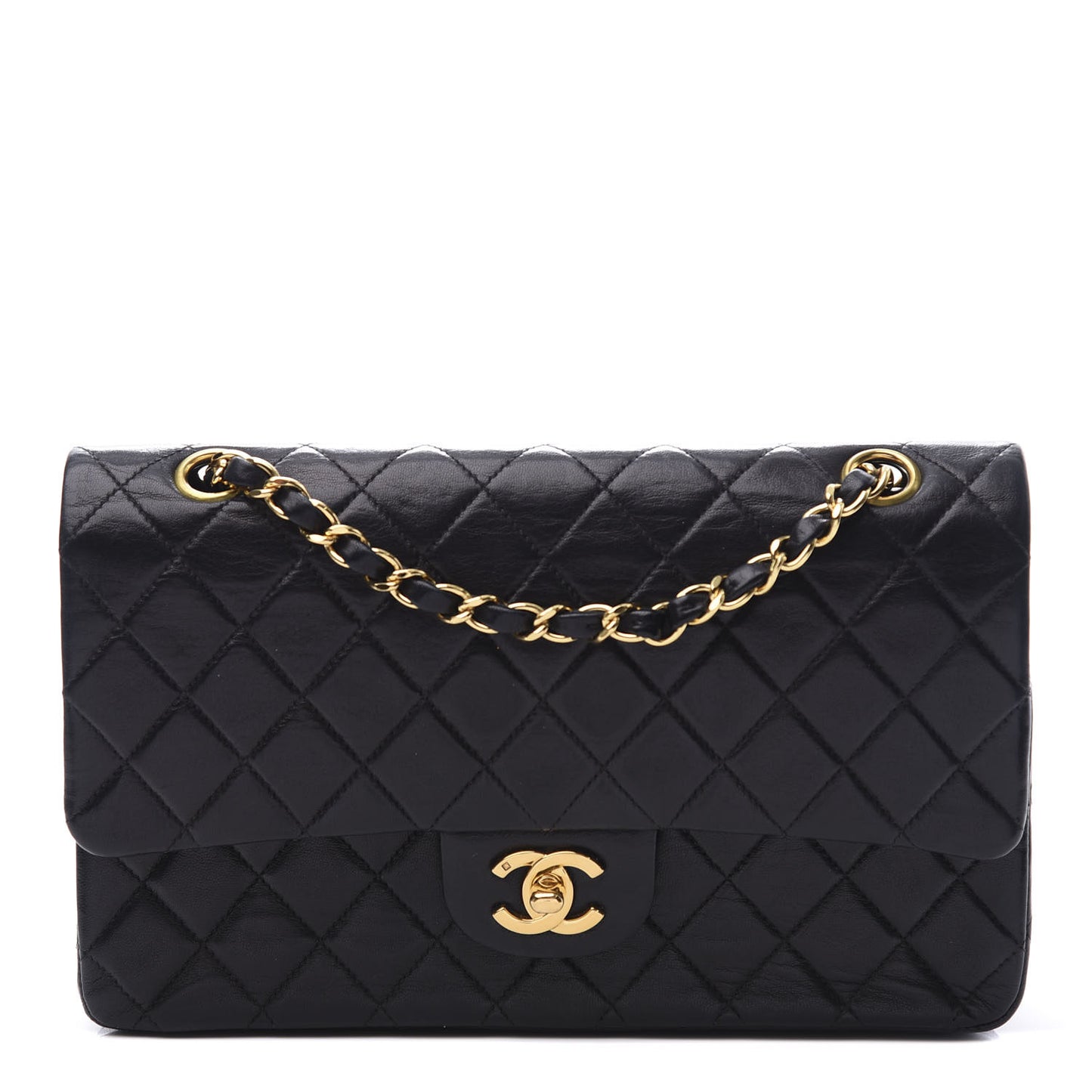 Lambskin Quilted Medium Double Flap Black