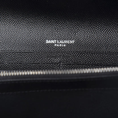 Saint Laurent Grain De Poudre Matelasse Chevron Monogram Flap Wallet Black 9 of 10