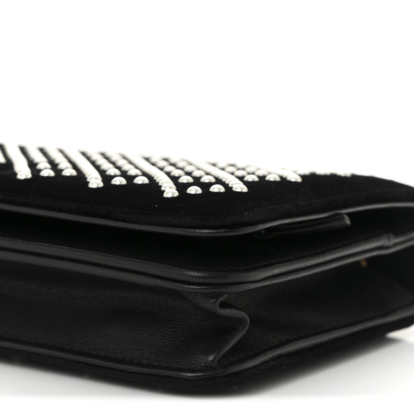 Velvet Pearl Diamond Embellished Wallet On Chain WOC Black