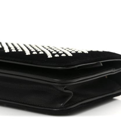 Chanel Velvet Pearl Diamond Embellished Wallet On Chain WOC Black 11 of 12
