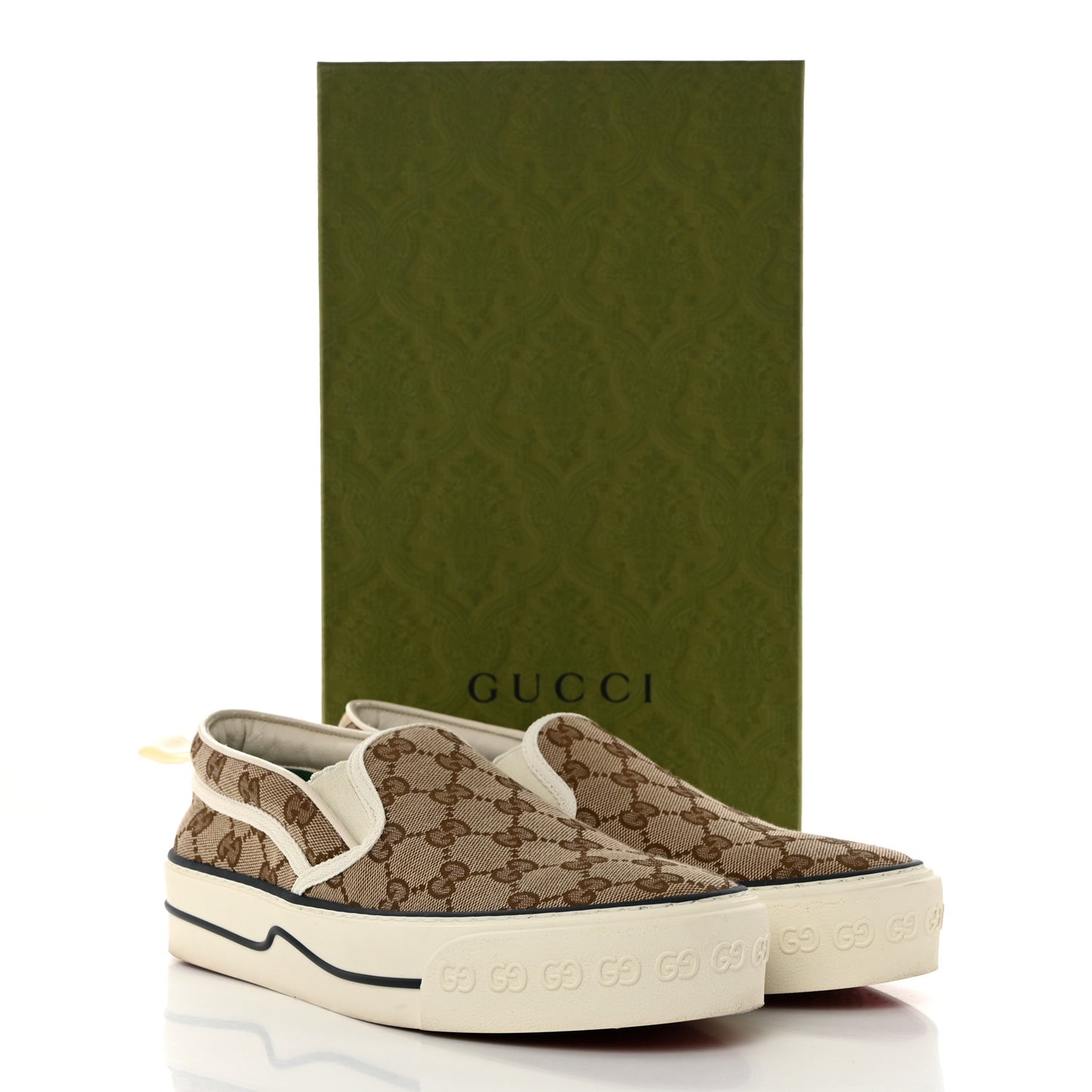 GG Monogram Womens 1977 Tennis Slip On 30mm Sneakers 40 Beige Ebony Mystic White