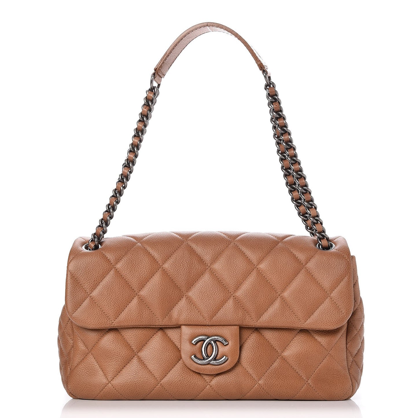 Caviar Quilted Coco Casual Flap Light Brown
