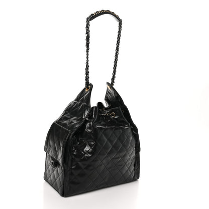 Chanel Shiny Crumpled Calfskin Quilted Medium Chanel 25 Handbag Black 4 of 11