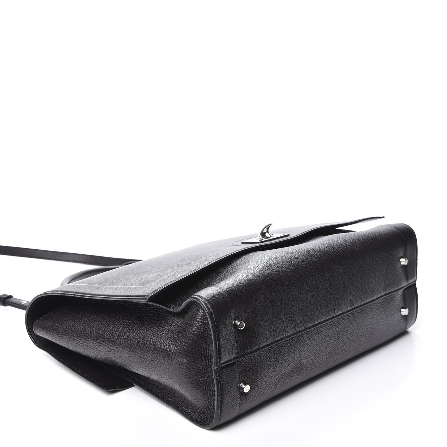 Grained Calfskin Medium Shark Lock Satchel Black