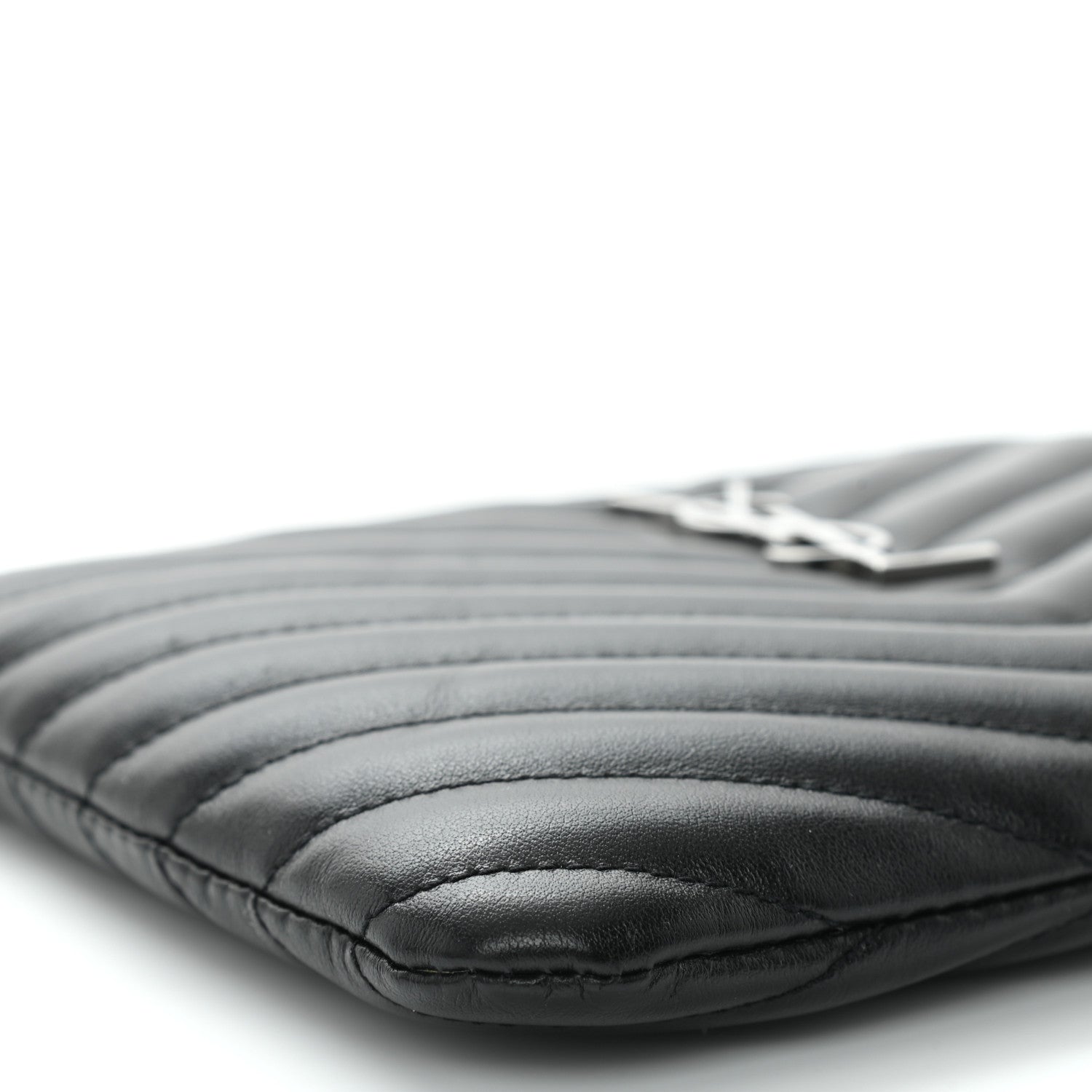 Saint Laurent Calfskin Matelasse Chevron Monogram Pouch Black 8 of 10
