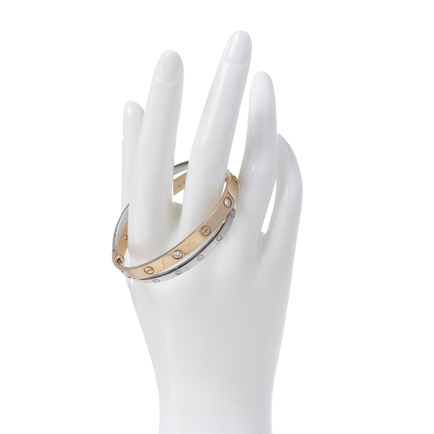 Cartier 18K Pink White Gold 12 Diamond Double LOVE Bracelet 16 2 of 6