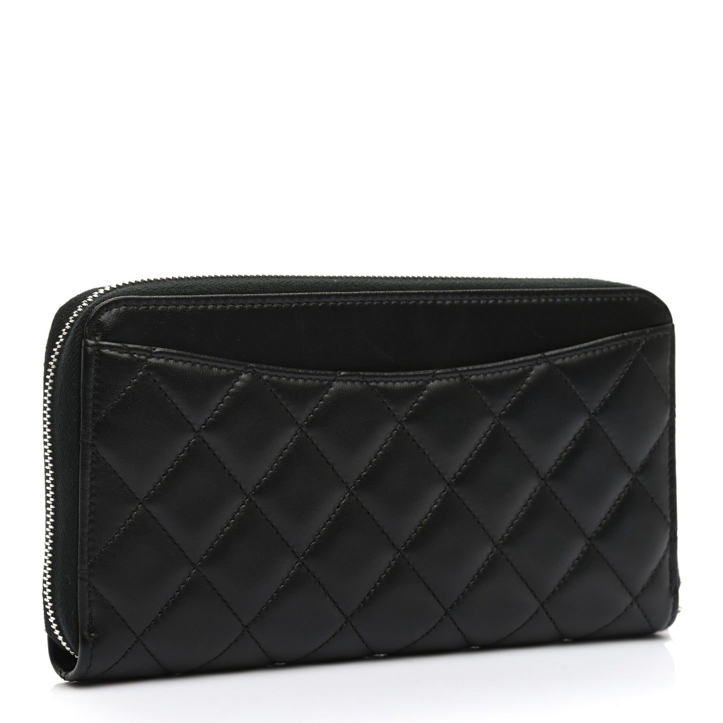 Lambskin Quilted Large Gusset Zip Around Wallet Black