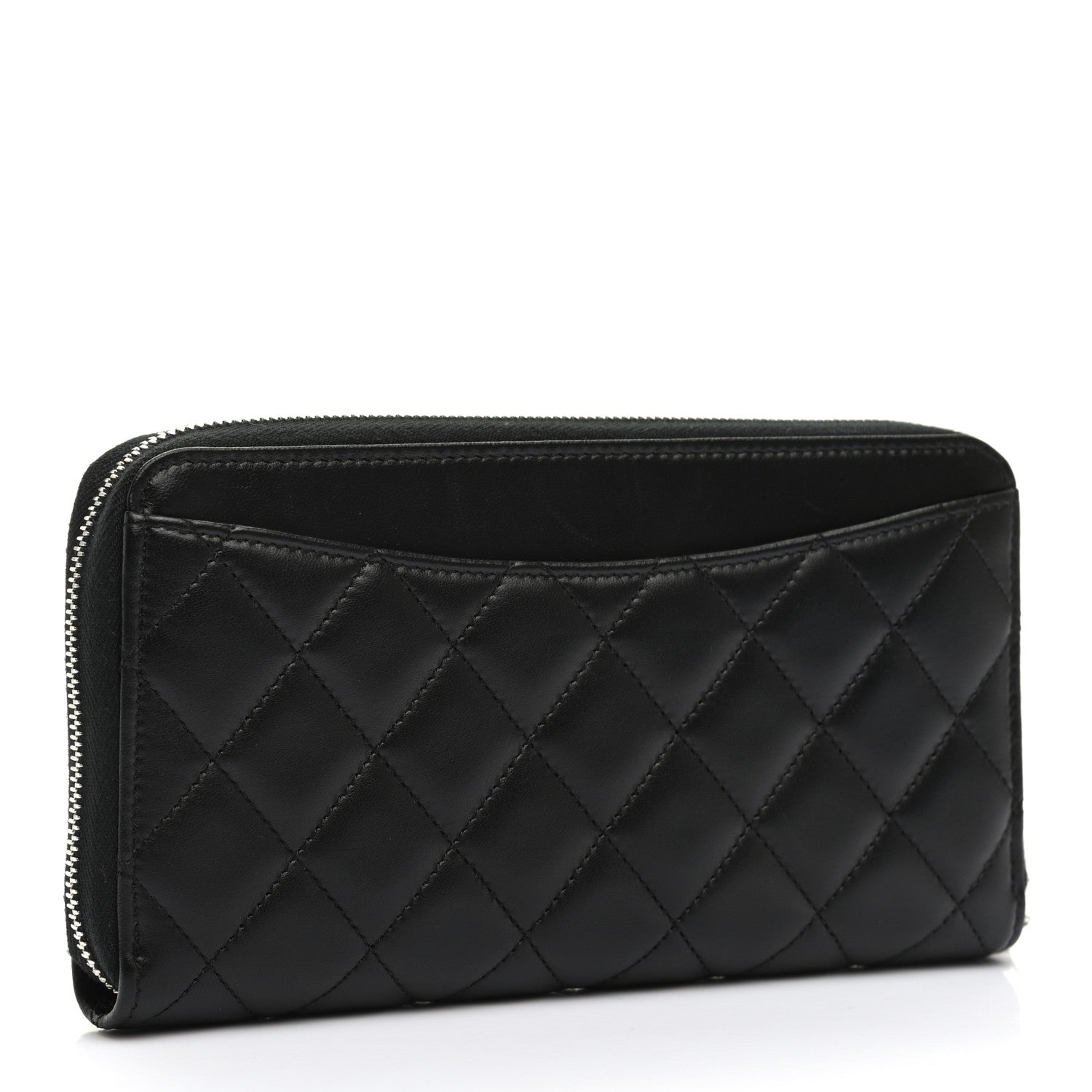 Chanel Lambskin Quilted Large Gusset Zip Around Wallet Black 3 of 10