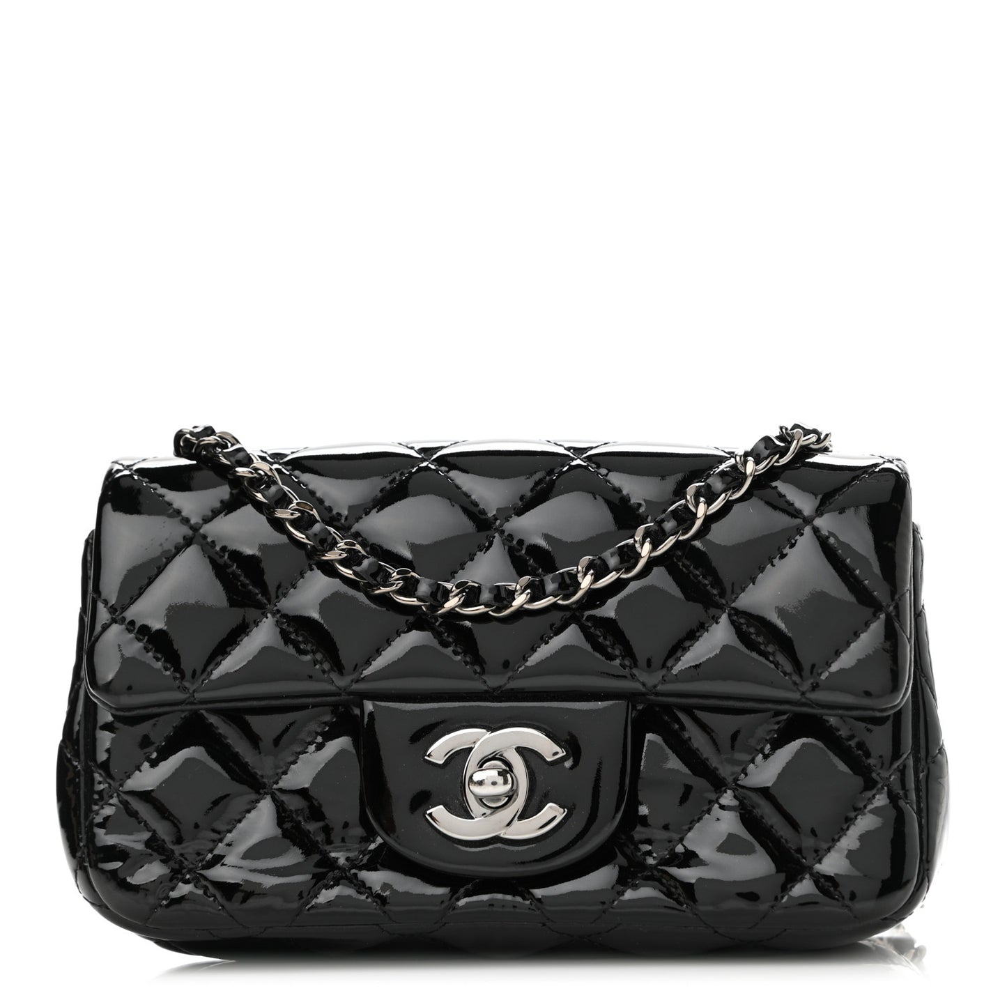 Patent Calfskin Quilted Extra Mini Rectangular Flap Black