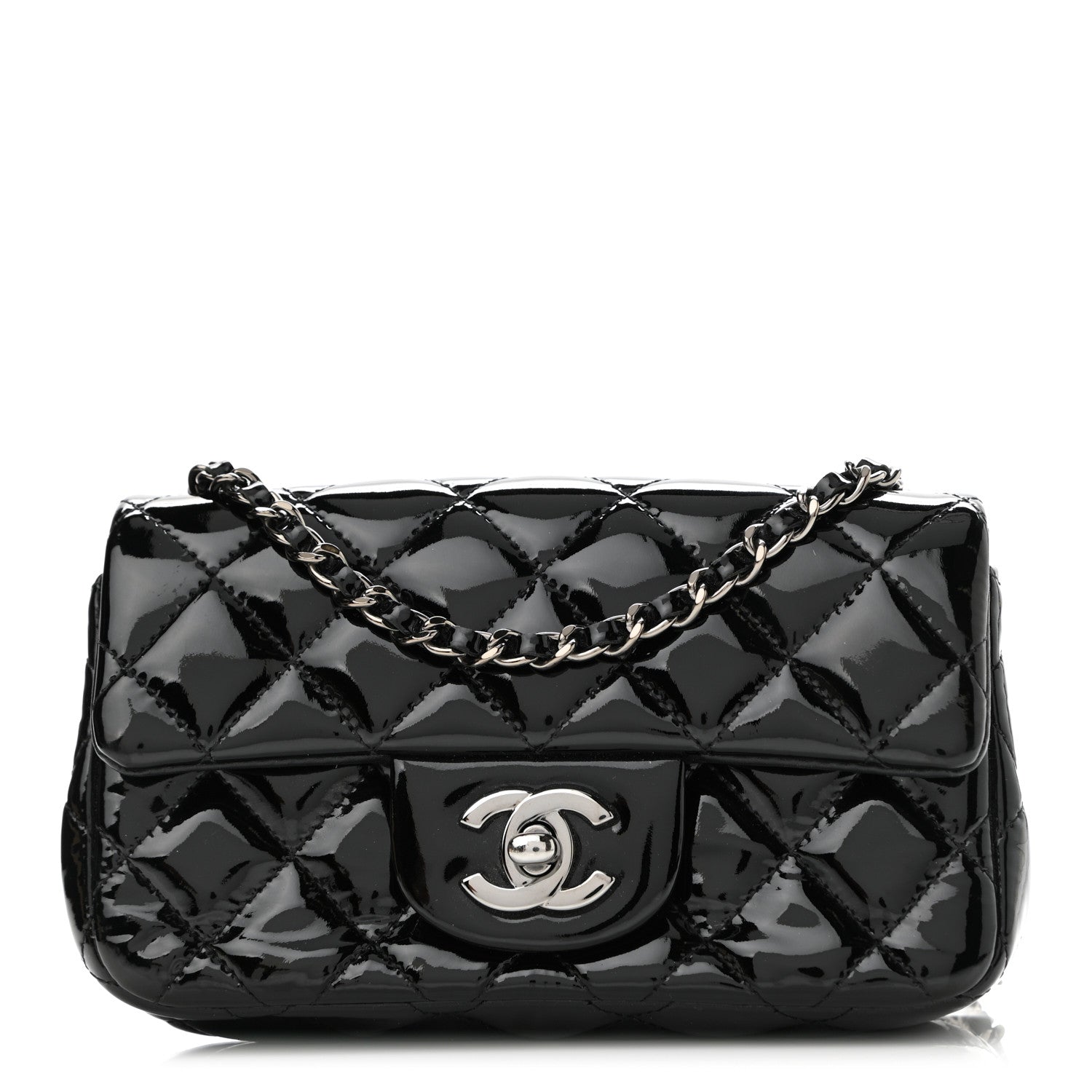 Chanel Patent Calfskin Quilted Extra Mini Rectangular Flap Black 1 of 10