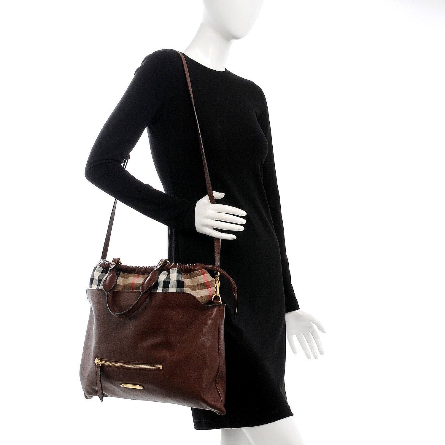 Burberry Soft Calfskin House Check Big Crush Tote Brown Ochre 2 of 11