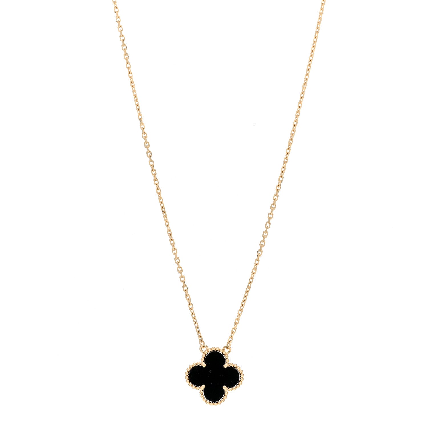 Van Cleef & Arpels 18K Yellow Gold Black Onyx Vintage Alhambra Pendant Necklace 1 of 6